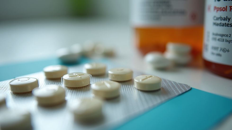 Close-up view of a medication package with clear labeling and expiration date