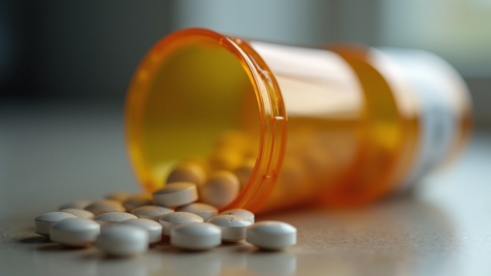 Close-up view of a prescription pill bottle with tablets inside