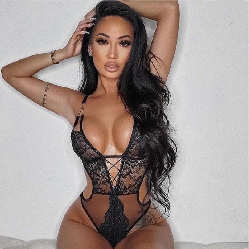 Miniaturbild: Ellolace Lace Lingerie Sexy Bodysuit Women Hollow Out Transparent Body Female