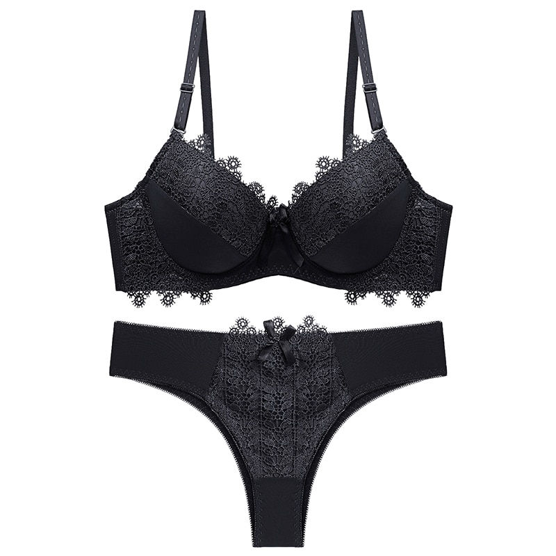 Miniature : Lenceria Push Up Bra and Panty Set Underwire Plus Size Lingere Underwear Women