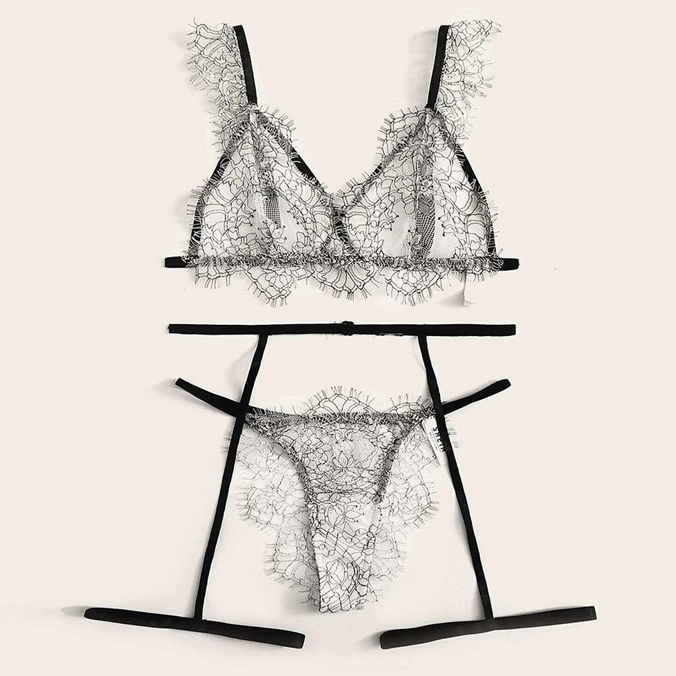 Miniature : Women Sexy Lingere Lace Bra Brief Underwear V-Neck Chest Pad Bra Thong Bow