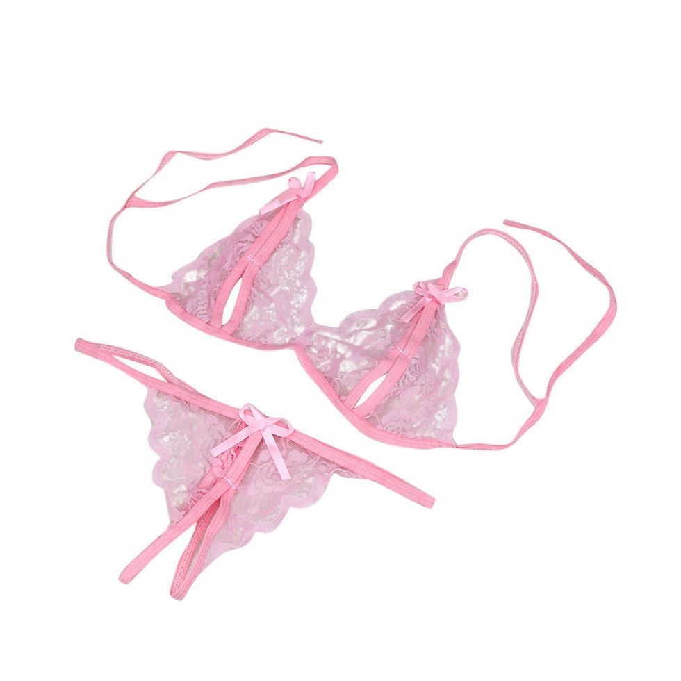 Miniature : Women Lady Sexy Lace Lingerie Suit Pink Sexy Transparent Lingerie Underwear