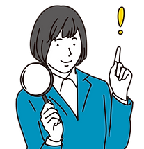虫眼鏡を持ってポイント差しをしている女性