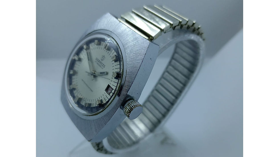 Thumbnail: Services 17 Jewel Date. Oversize Stainless Case with Flex Bracelet. Very nice 19