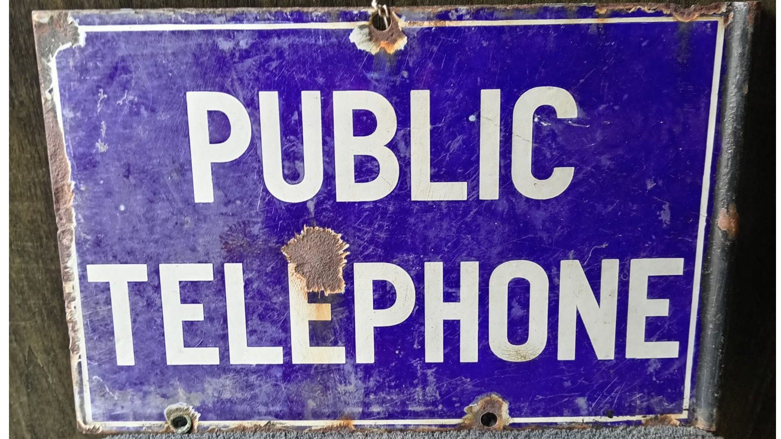 Public Telephone. Original Double Sided Enamel Sign
