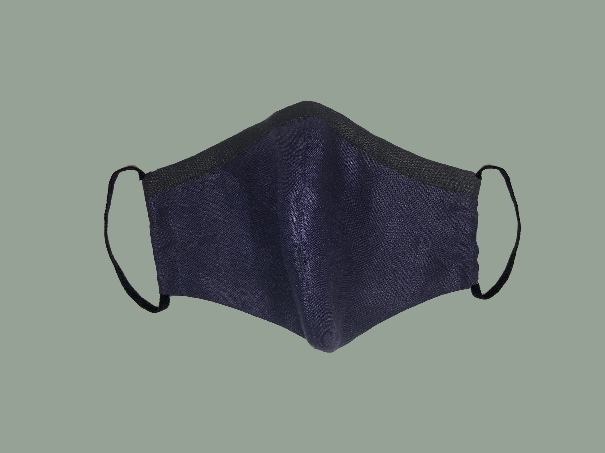 Navy Blue Irish Linen Mask with black trim