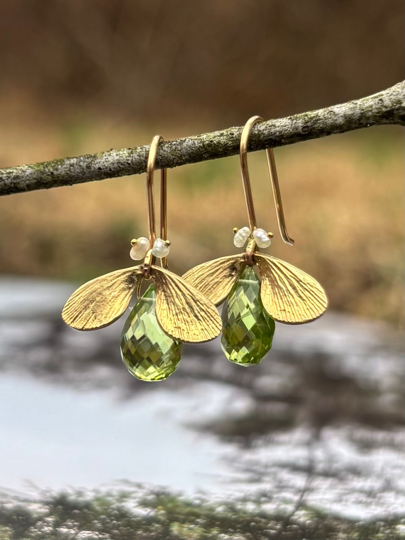Annette Ferdinandsen Jeweled Bug in 14k yellow gold, peridot and pearl