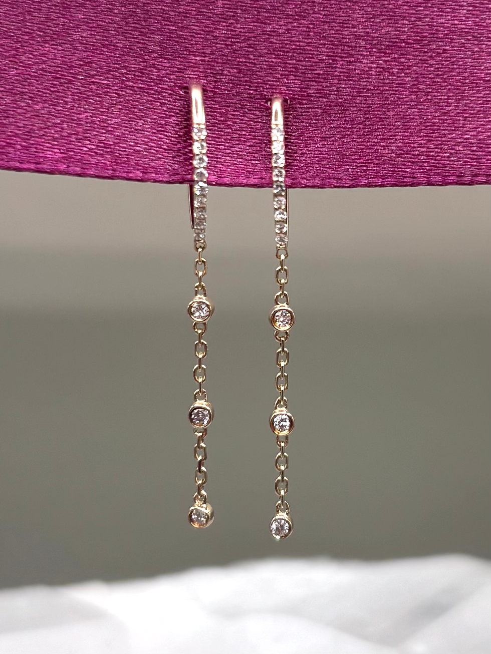 14k Yellow Gold Diamond Chain earrings 