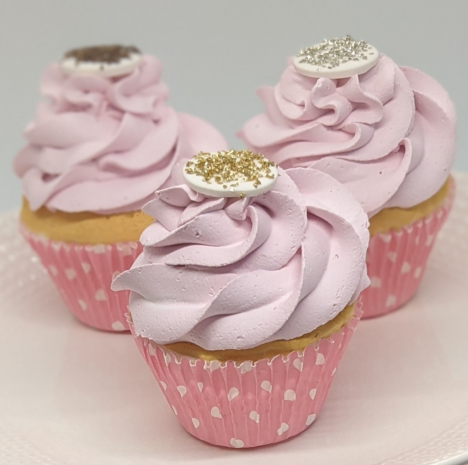 Fake Cupcake with Pink Icing and White & Gold Disc