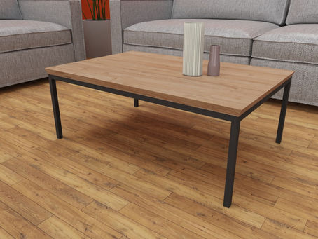Table basse industrielle métal et bois sur-mesure : essences, formats et finitions artisanales