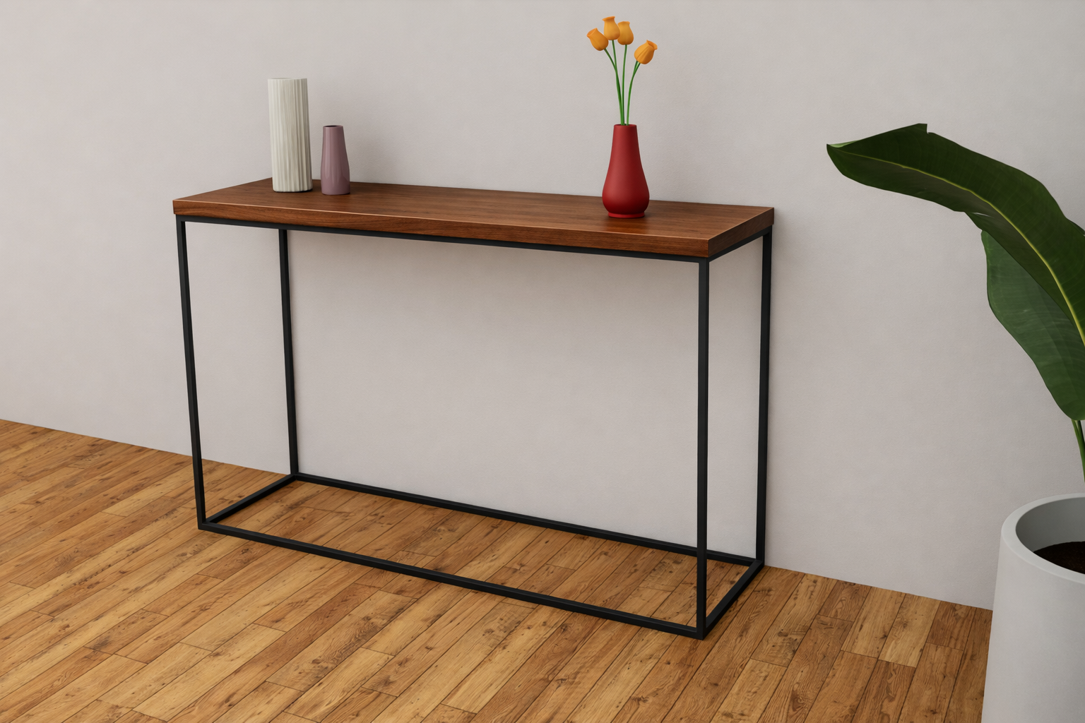 Console murale suspendue sur-mesure en métal et bois : gain de place et style industriel