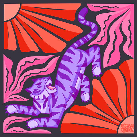Tiger illustration designed digitally and paired with a bright color pallete as a custom design.