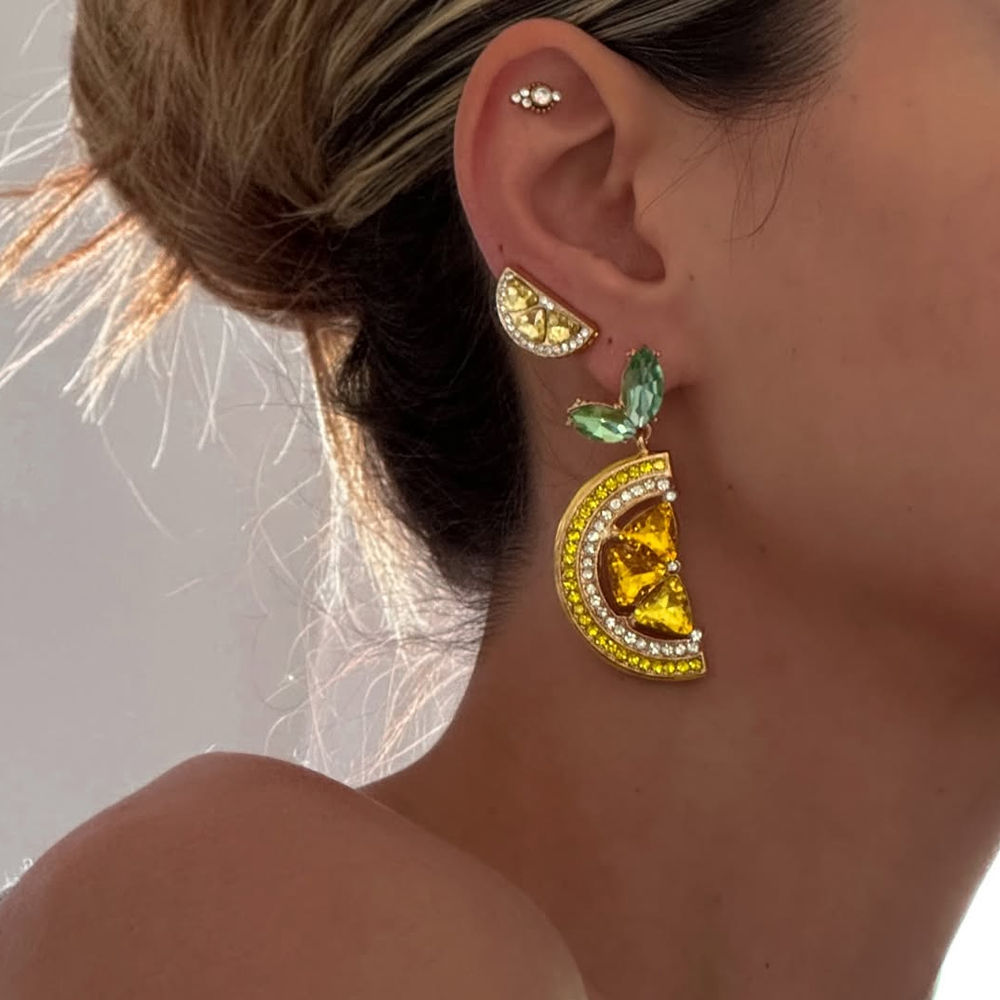 Summer Colorful Rhinestone Lemon Earrings Vacation for Women Gift Beach Trend Fr