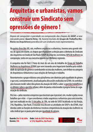 Arquitetas e urbanistas, venham construir
um Sindicato sem opressões de gênero!