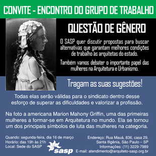 Convite: Lançamento Grupo de Trabalho sobre Gênero e Opressões