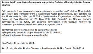 Assembleia - 19/05/2014 - Arquitetos Prefeitura Municipal de São Paulo