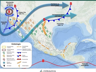 Originará frente frío 15 descenso de temperatura y lluvias fuertes