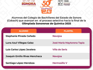 Avanzan estudiantes de Cobach a la final de la Olimpiada Sonorense de Química