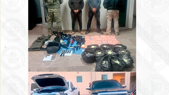 En Bácum, AMIC y DEFENSA capturan a dos sujetos con armas, narcótico y dos vehículos