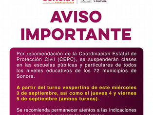 Emite Gobierno de Sonora medidas preventivas para el sector educativo ante pronóstico de lluvias: SEC