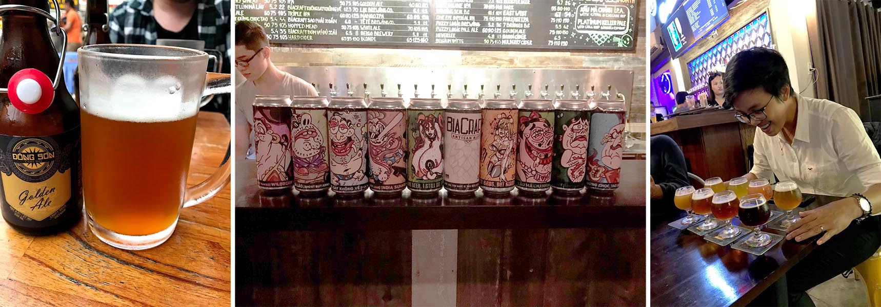 A wide selection of craft beers displayed at BiaCraft Artisan Ales in Saigon