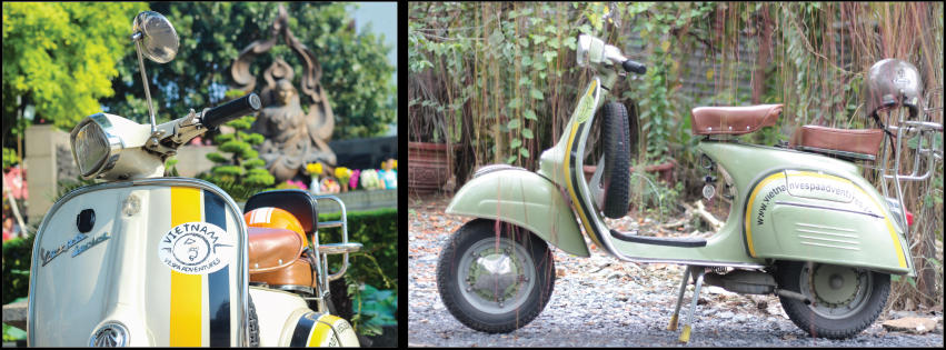 Vintage vespa scooter parked in a scenic European setting.