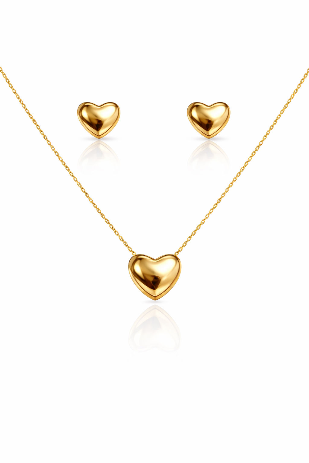 18K Yellow Gold Heart Jewelry Set – Necklace & Stud Earrings | Elegant Fine Jewe