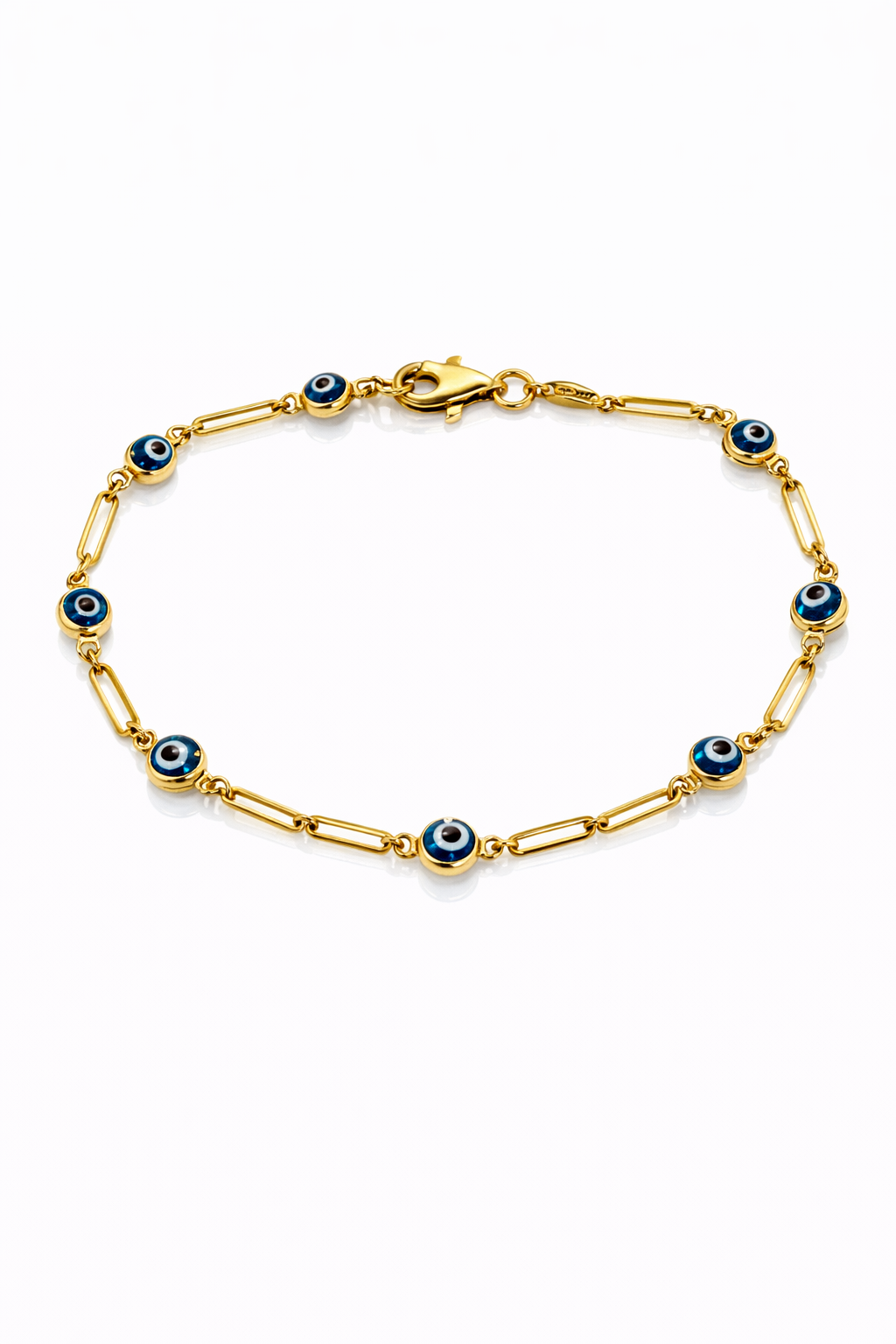 18K Gold Evil Eye Bracelet – Delicate Chain Design (7.5 in / 19 cm) 