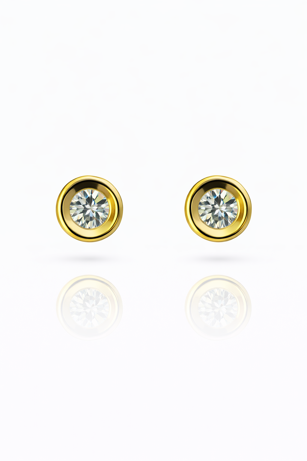 18K Yellow Gold Round Stud Earrings with Cubic Zirconia