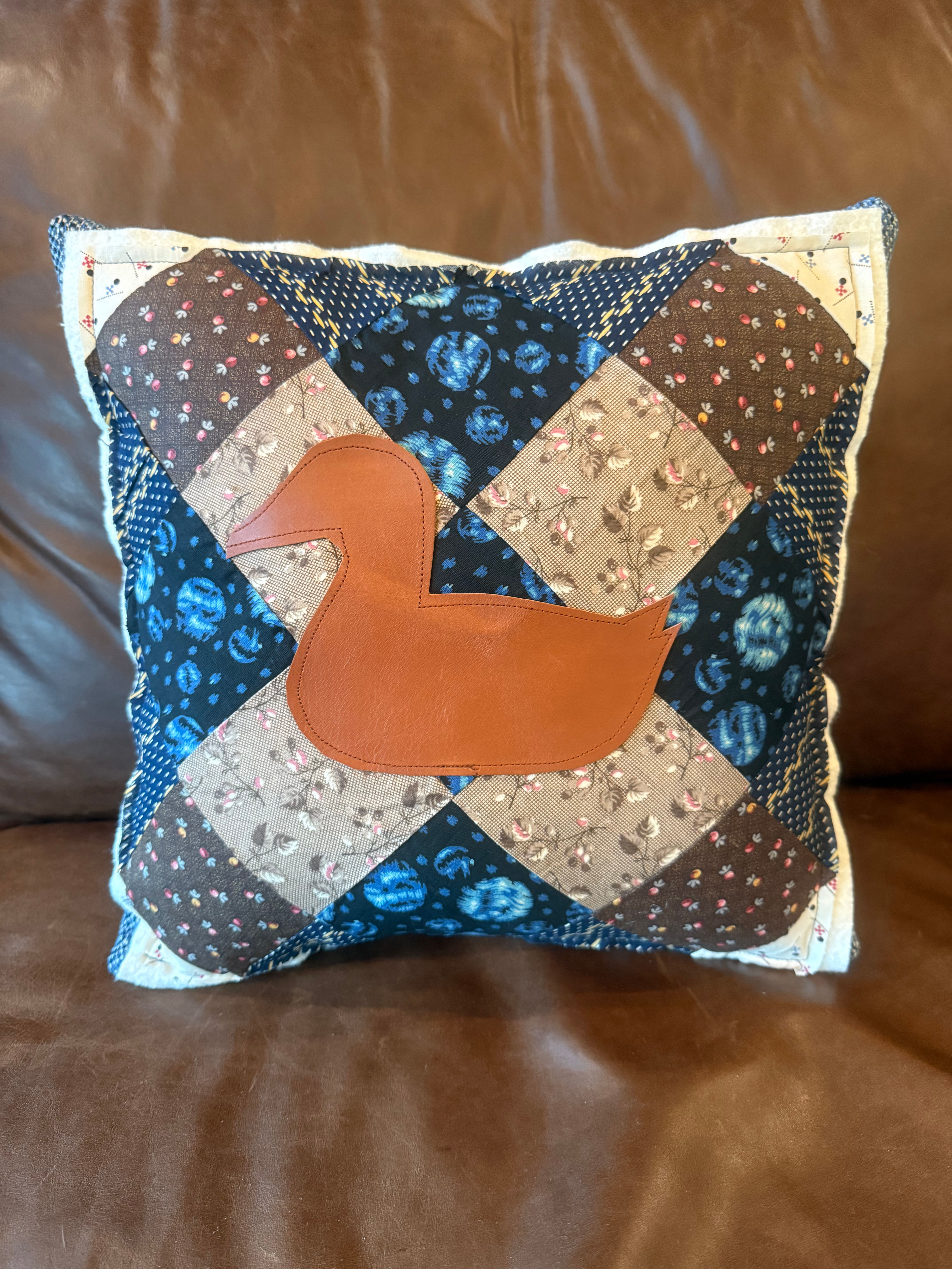 Antique Duck Quilt Accent Pillow - Tan/Orange