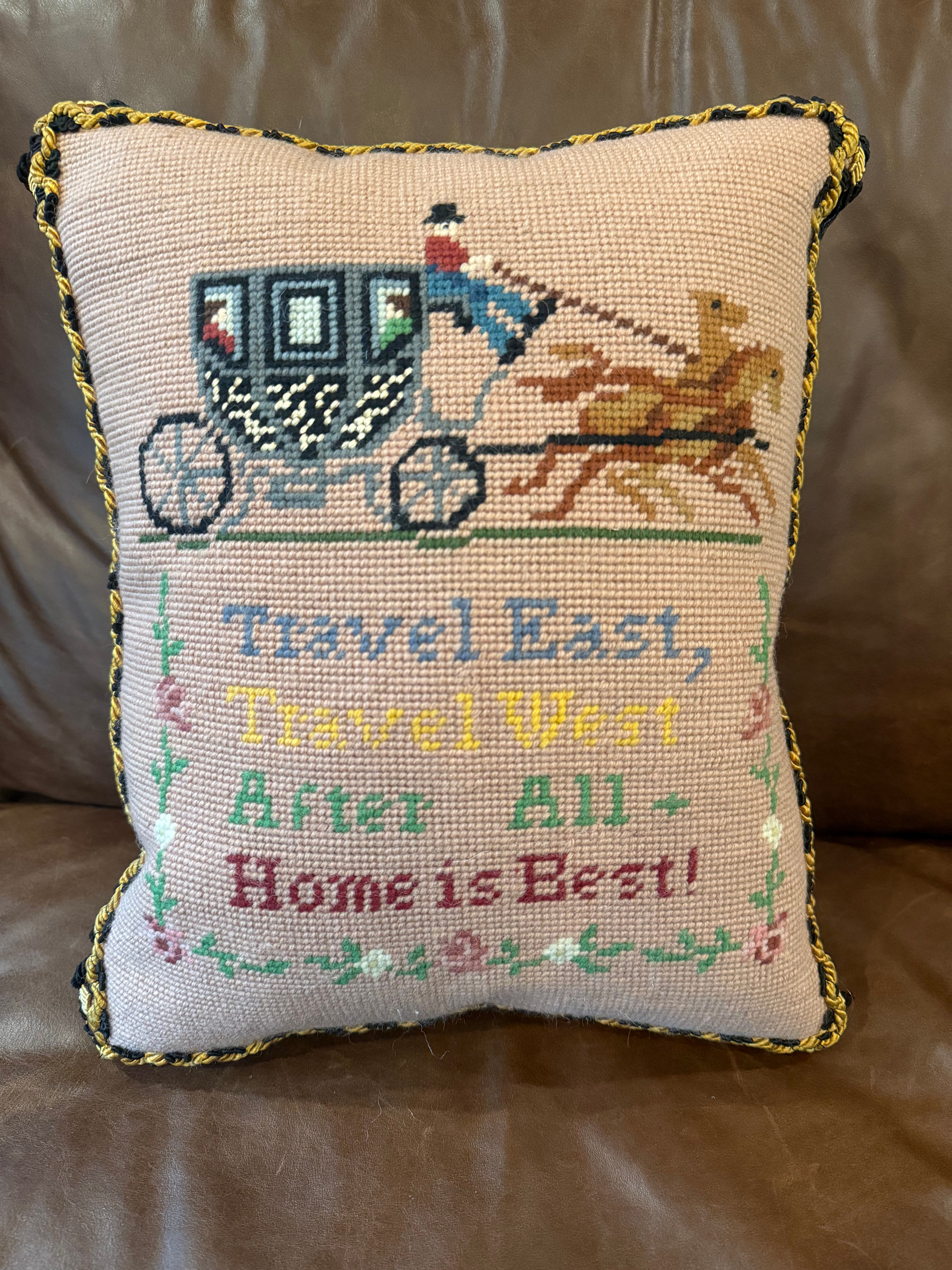 Vintage Handmade East/West Needlepoint Accent Pillow