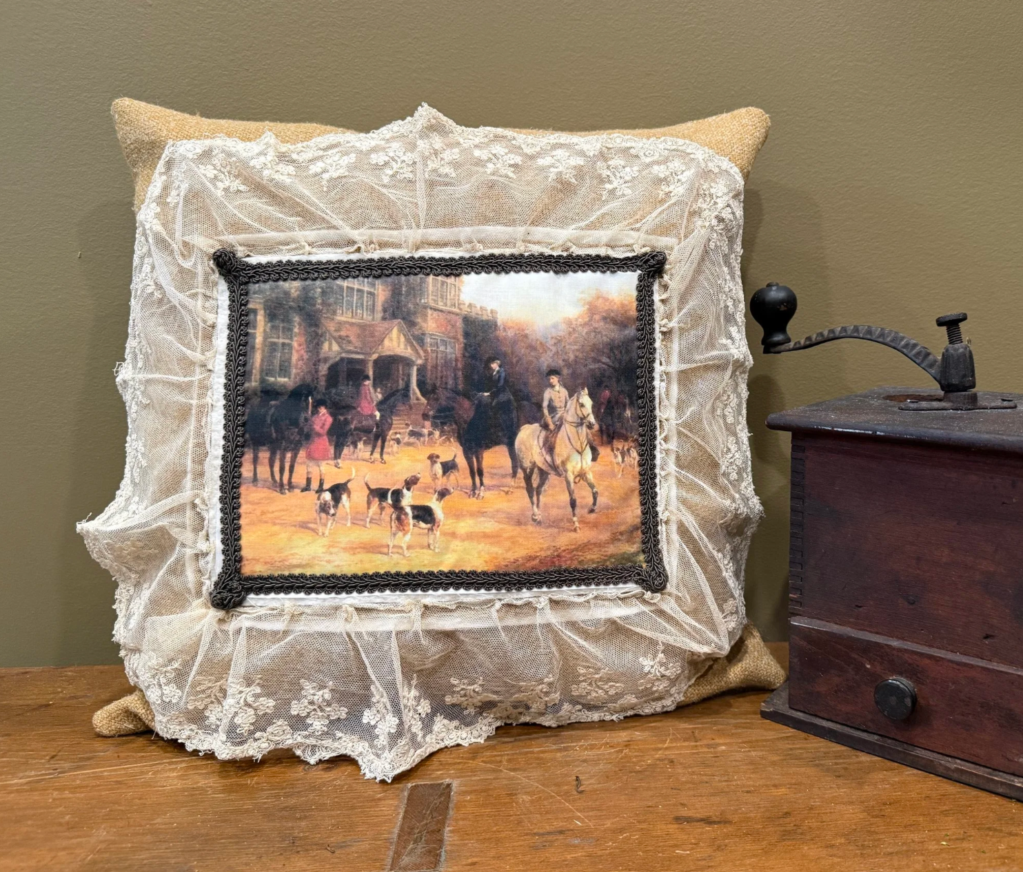 Vintage Fox Hunting Scene Accent Pillow