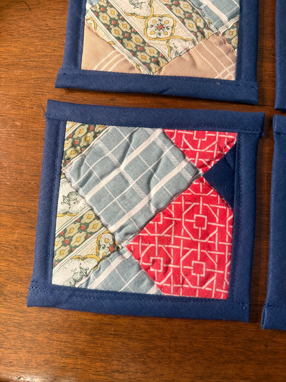 Thumbnail: Vintage Handmade Quilt Coasters - Navy