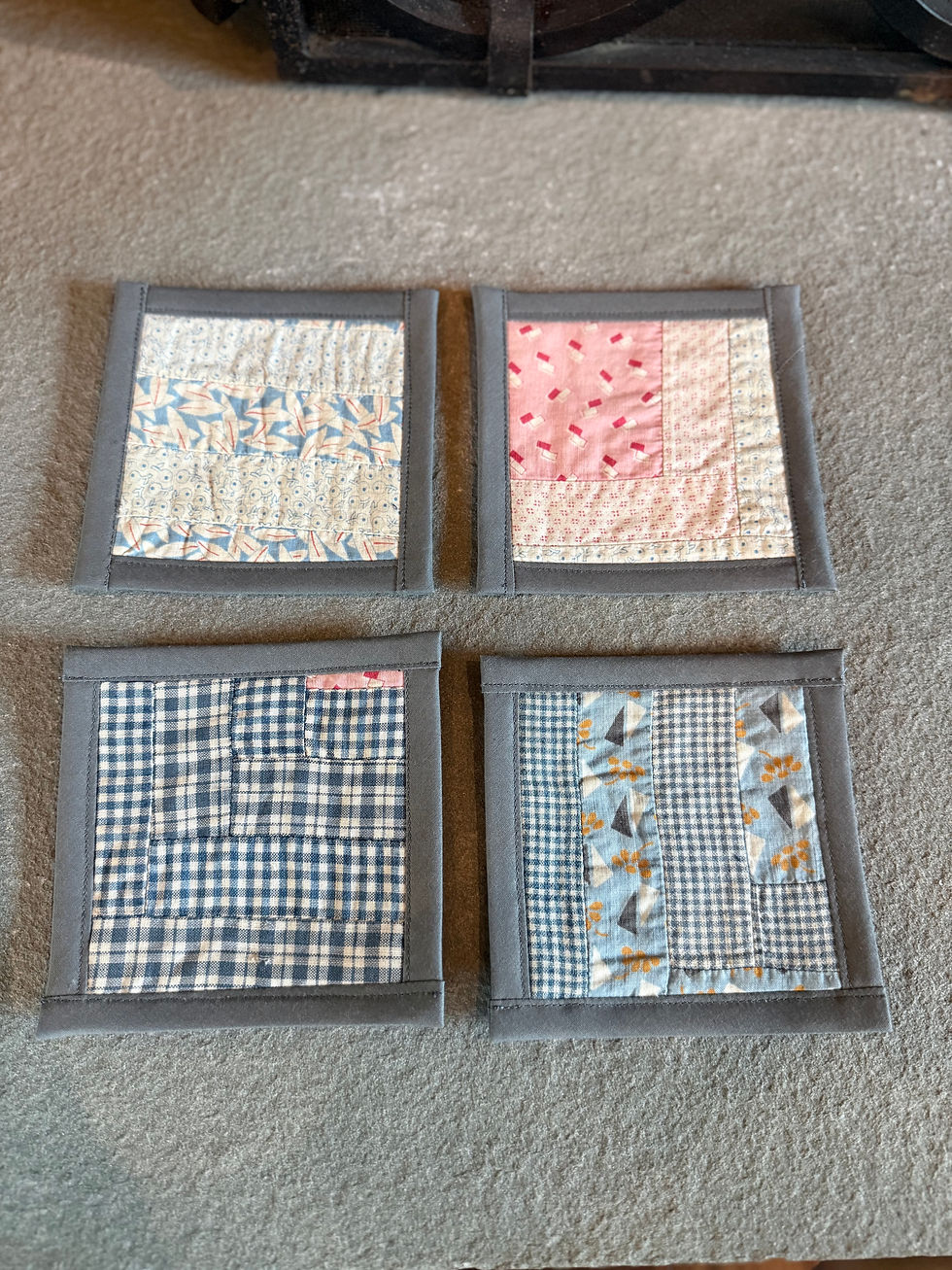 Thumbnail: Vintage Handmade Quilt Coasters - Gray