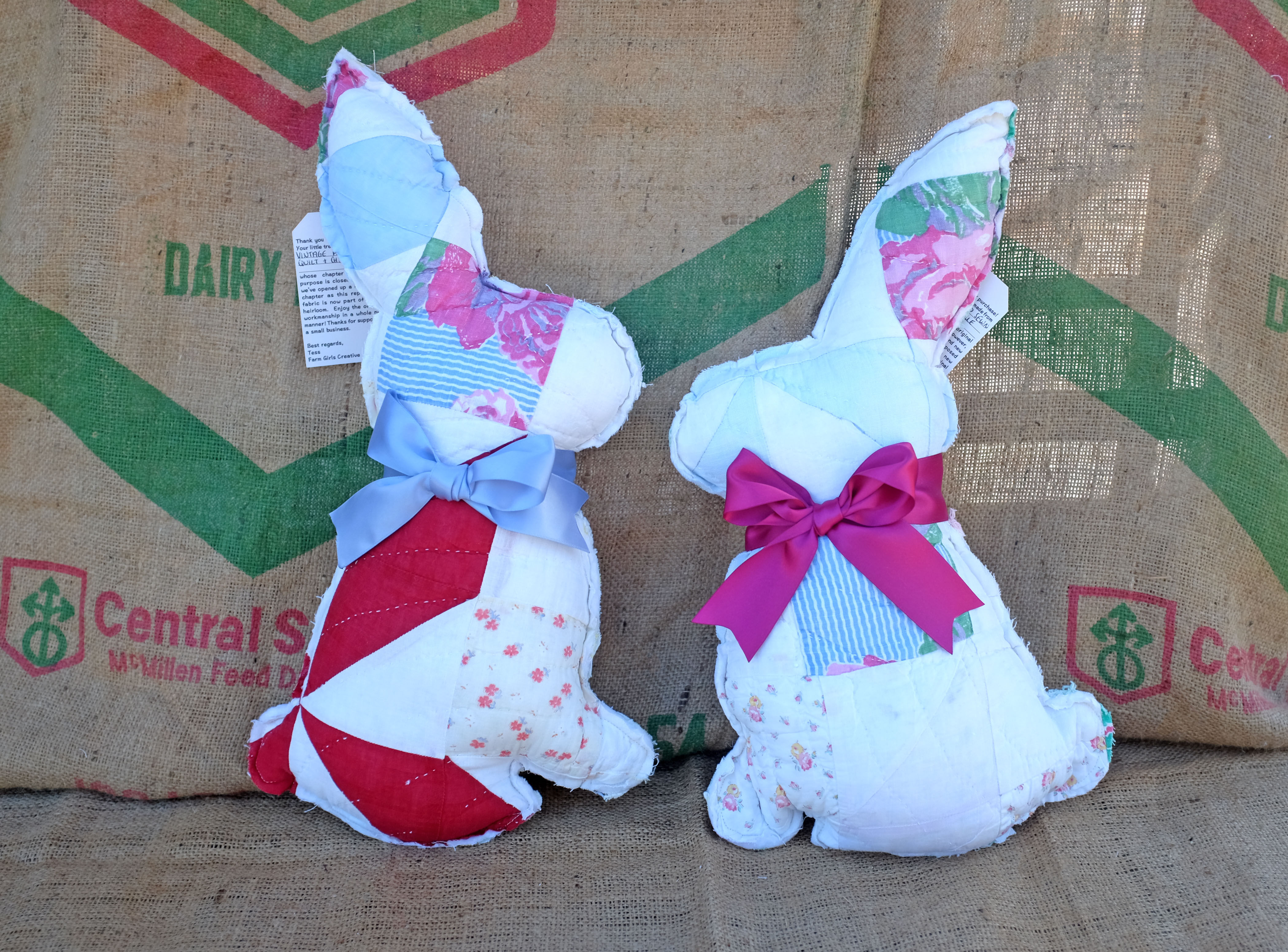 Vintage Pastel Quilt Bunny Accent Pillow