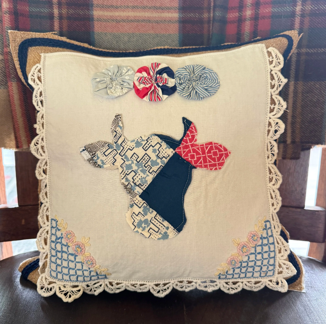 Vintage Cow Quilt Accent Pillow