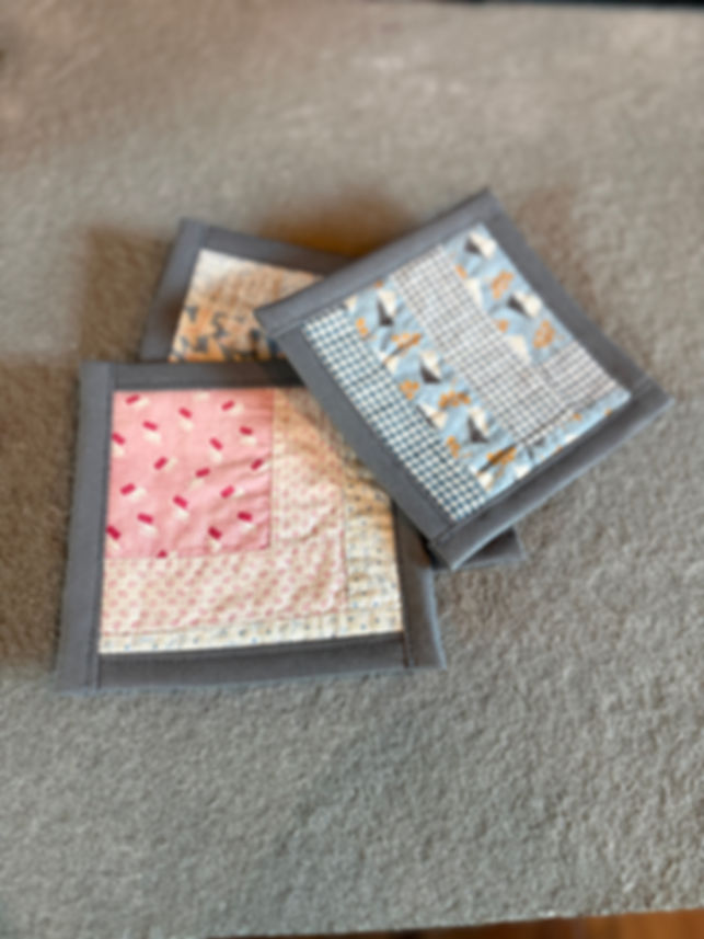 Vintage Handmade Quilt Coasters - Gray