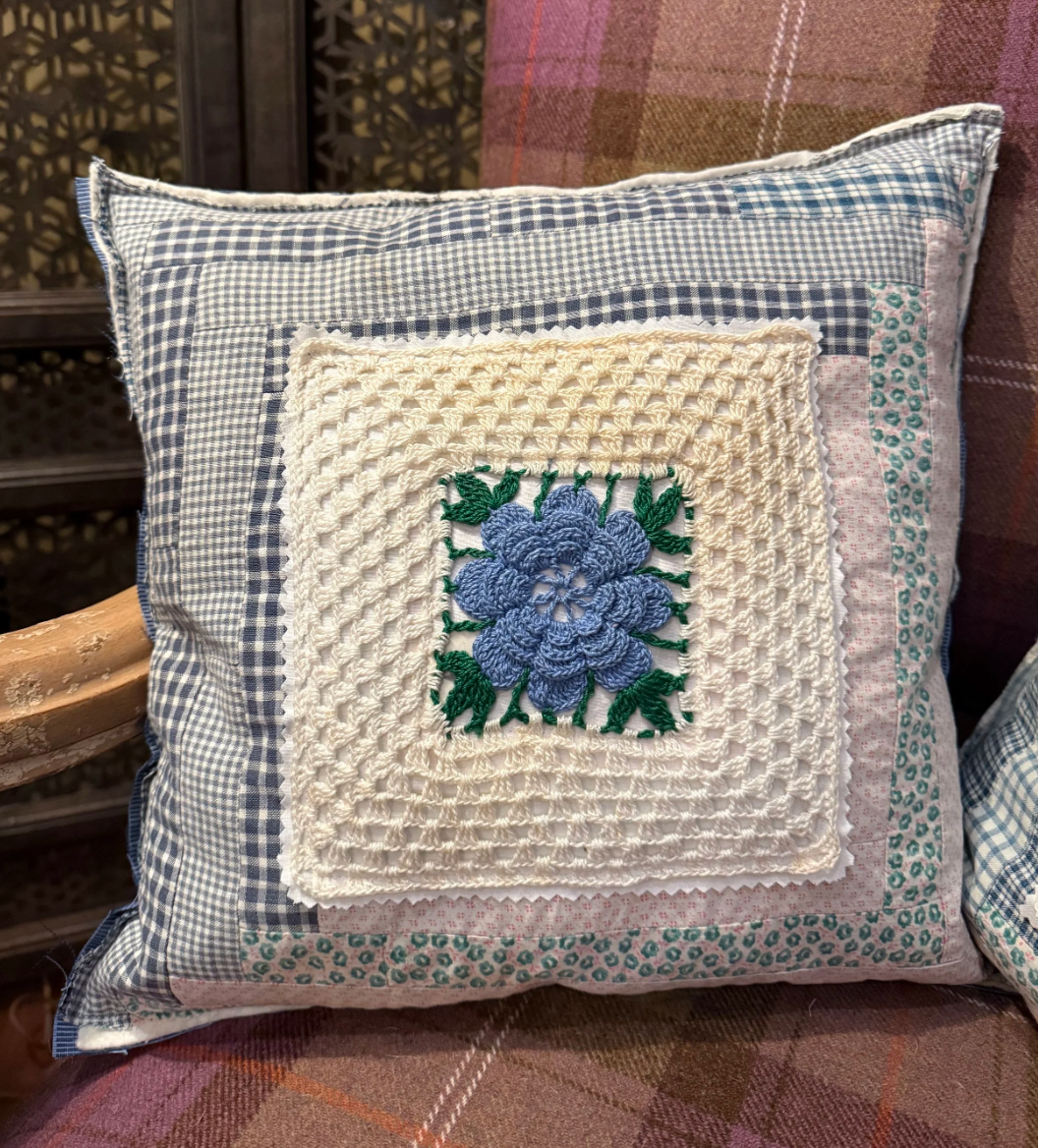 Vintage Floral Crocheted Accent Pillow