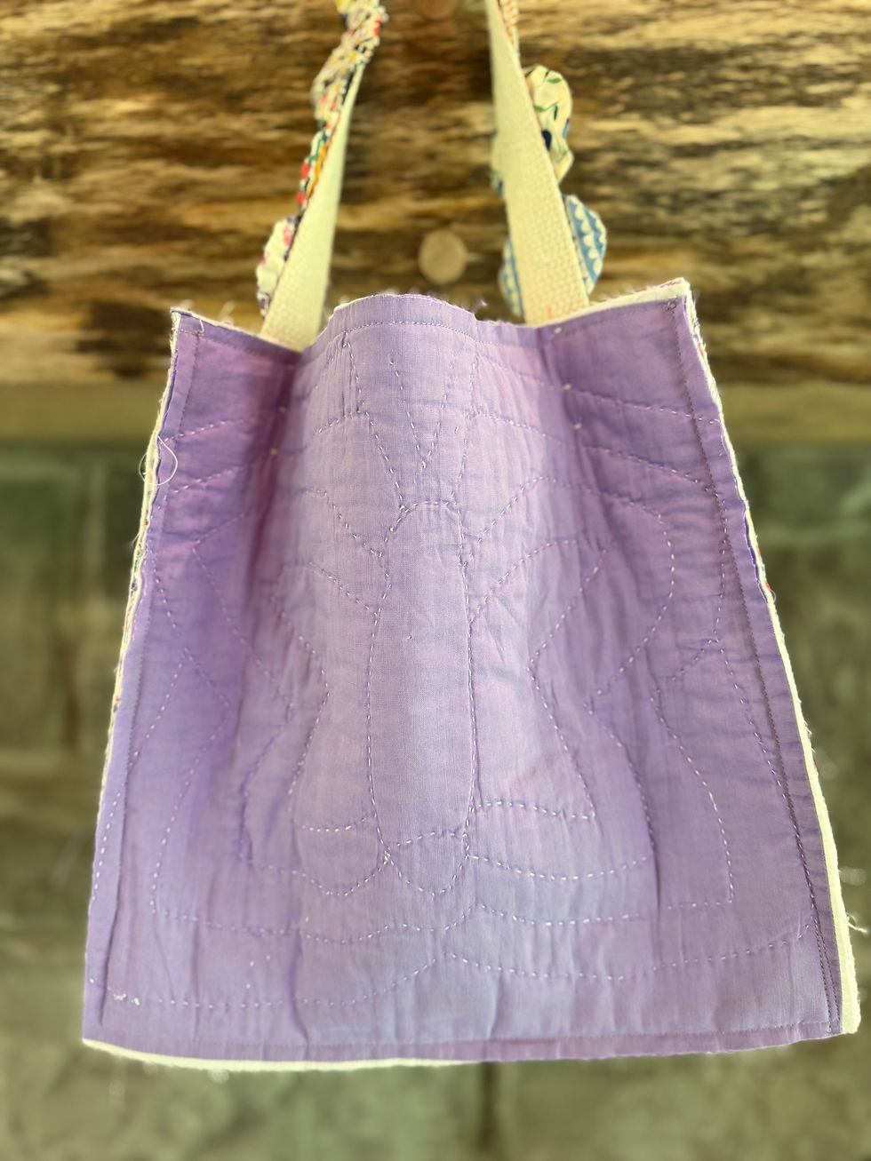 Thumbnail: Vintage Quilted Ditty Bag w/ Vintage Yo-Yo Quilt Handles - #09