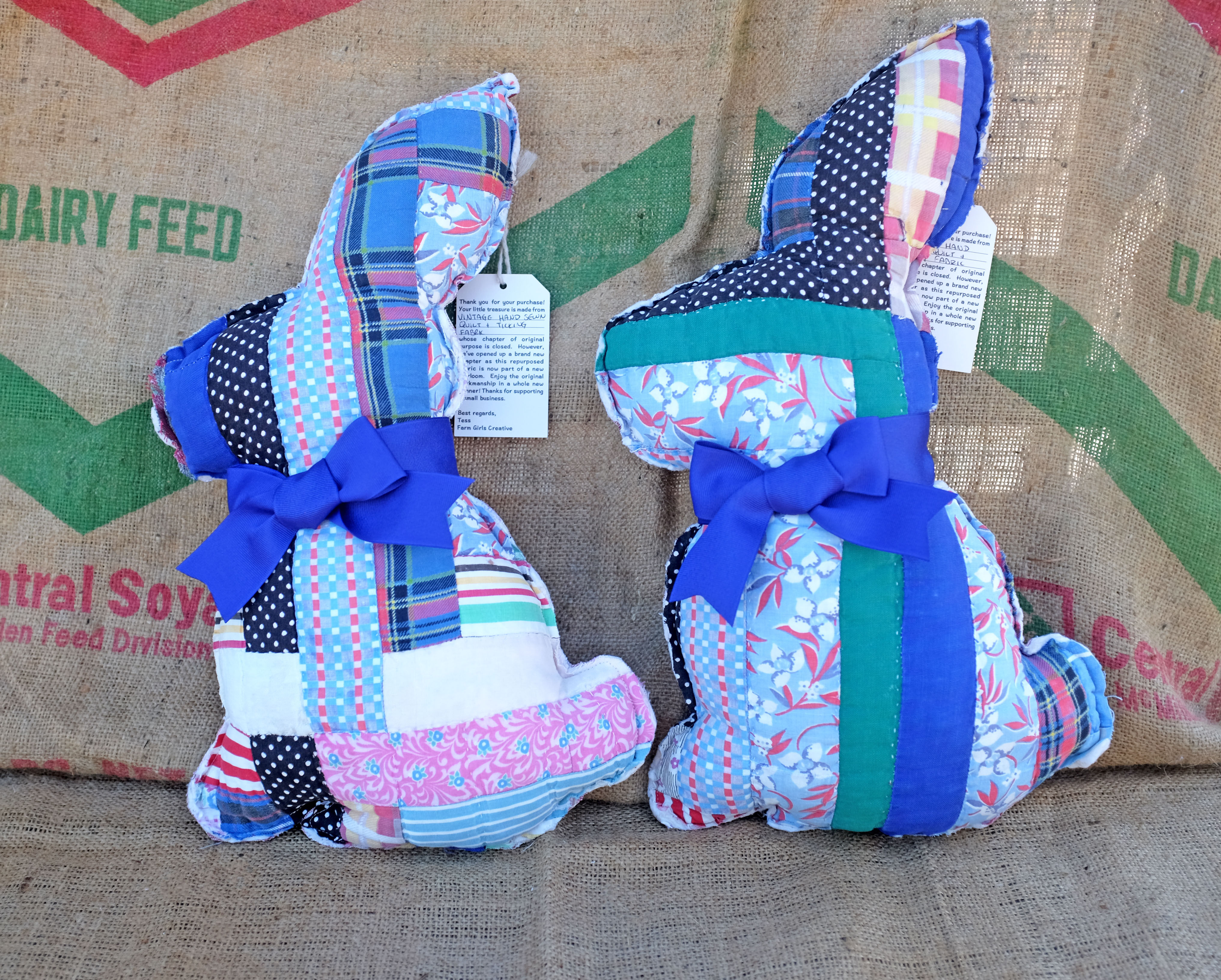 Vintage Rectangle Quilt Bunny Accent Pillow
