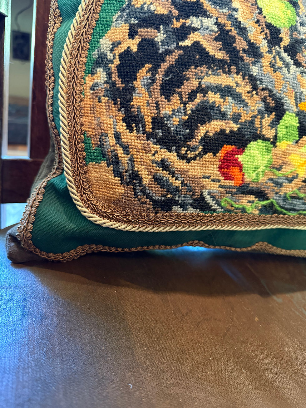 Thumbnail: Vintage Handmade Cat Needlepoint Accent Pillow