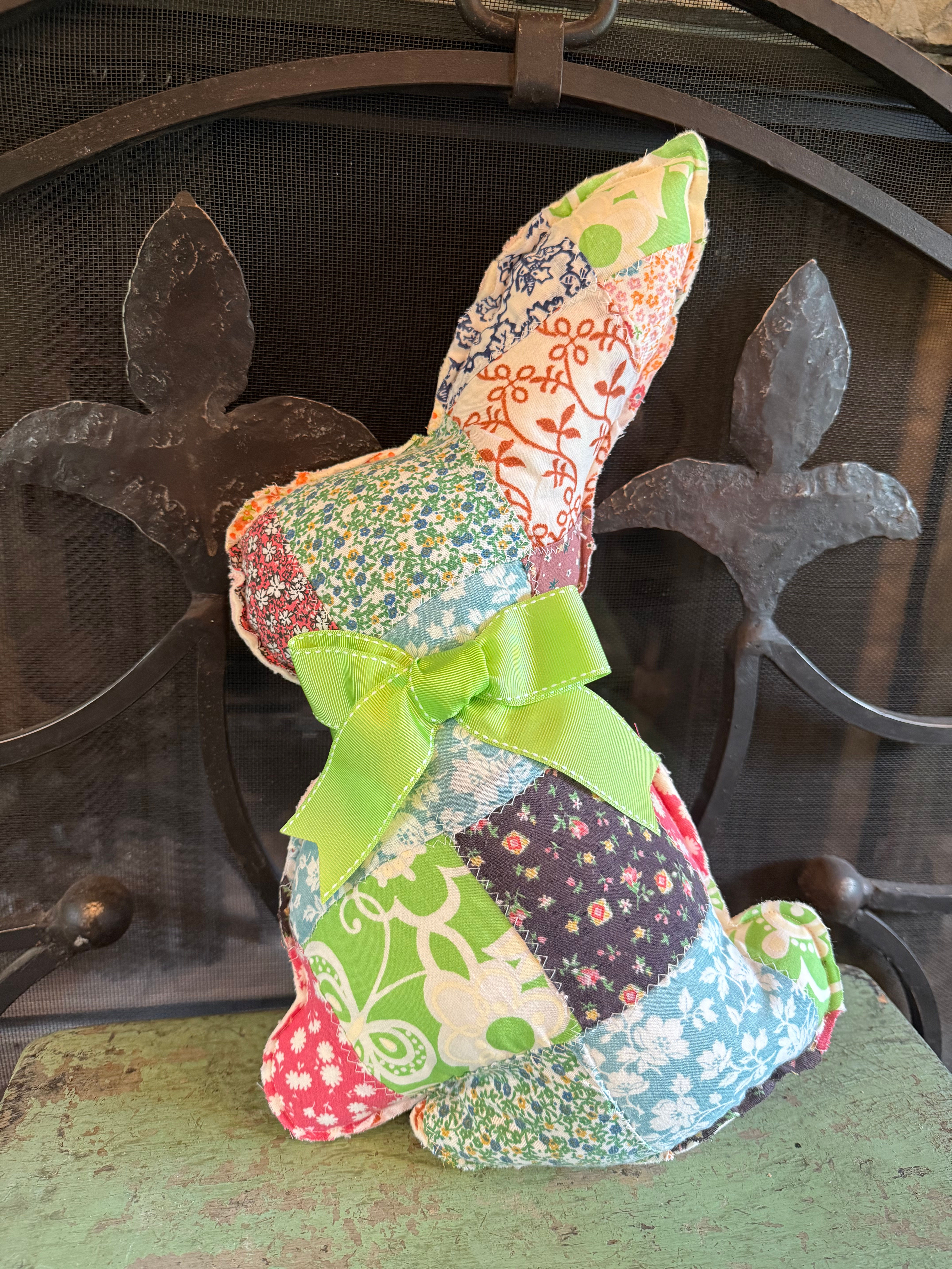 Vintage Quilted Bunny Accent Pillow - Lime Green