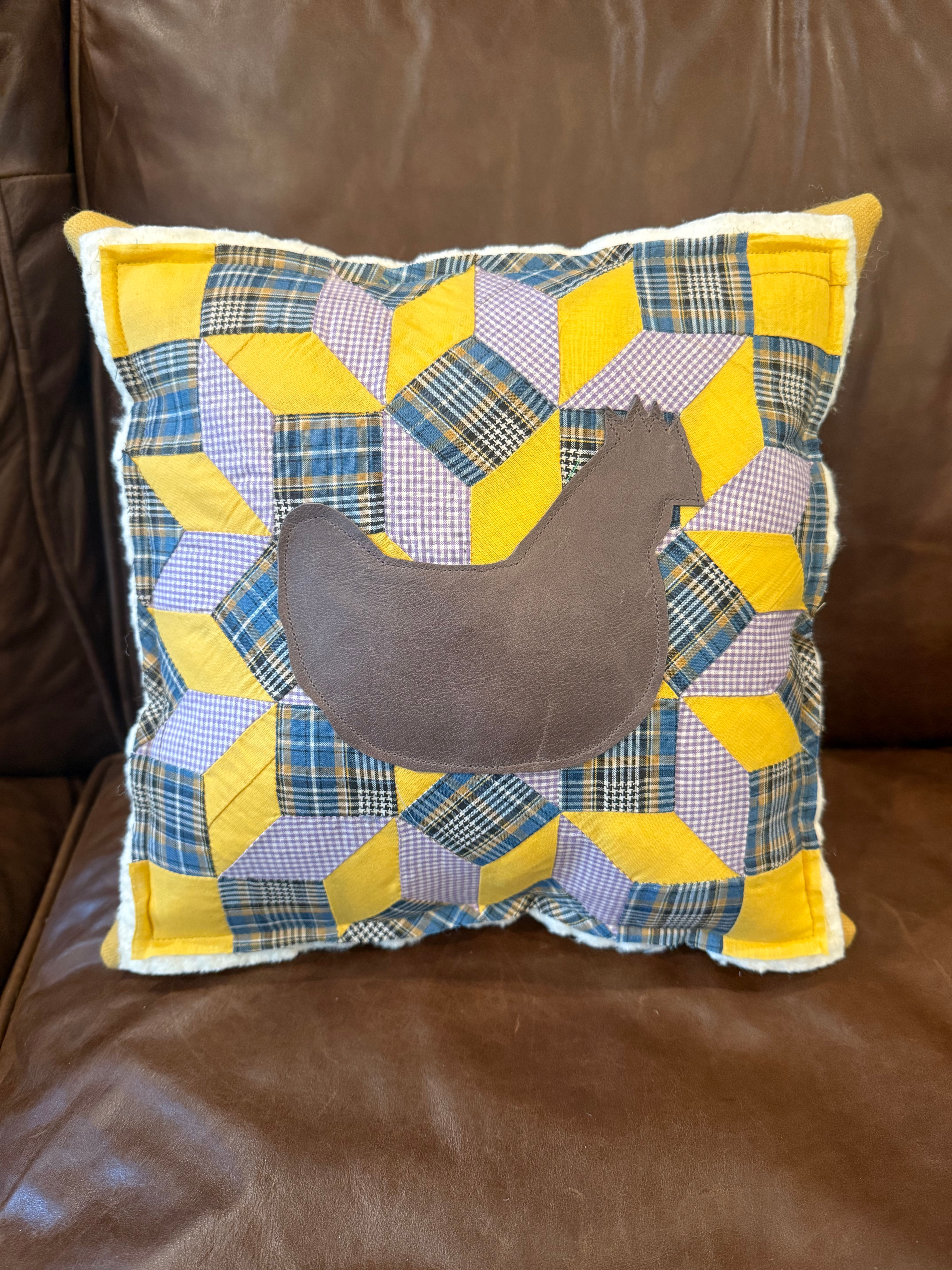 Vintage Chicken Quilt Accent Pillow - Leather