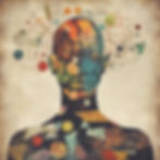An illustration of a person with abstract imagery indicating physical factors impacting mental health