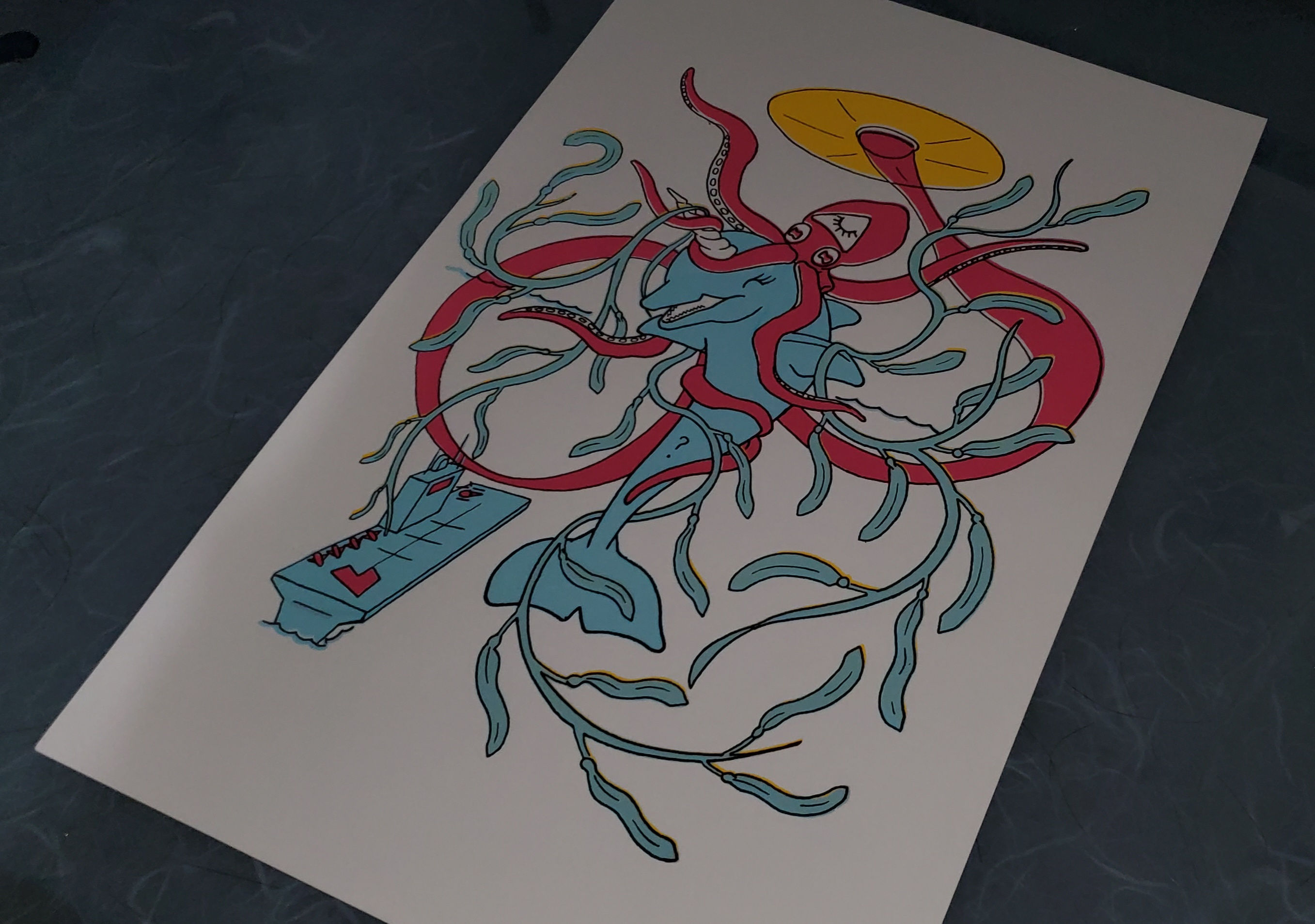 Original Screen Print of Dolphin Abduction