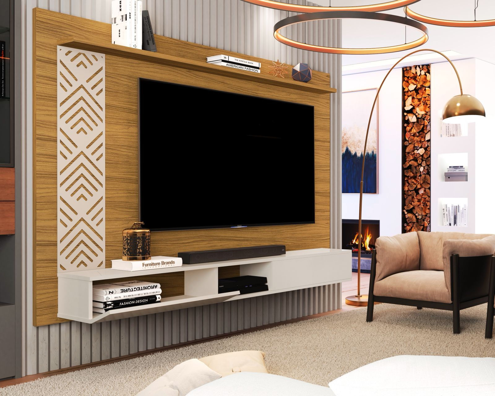 Painel Roma Para Tv Até 60 Polegadas Com 2 Porta 100% MDF Cor Nature/off