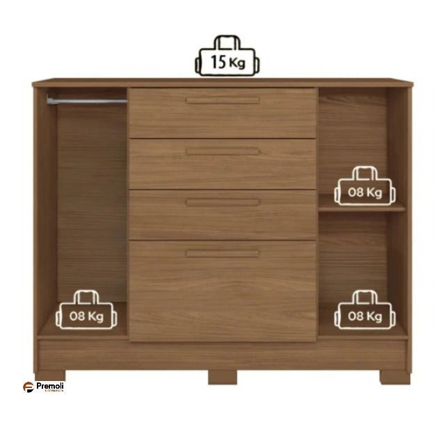 Miniatura: Cômoda Pinhais 2 Portas 4 Gavetas Cor Jatobá