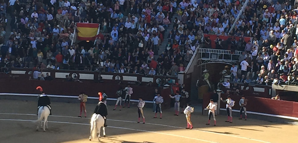 Matadors enter the bullfighting arena in Plaza de Toros Madrid