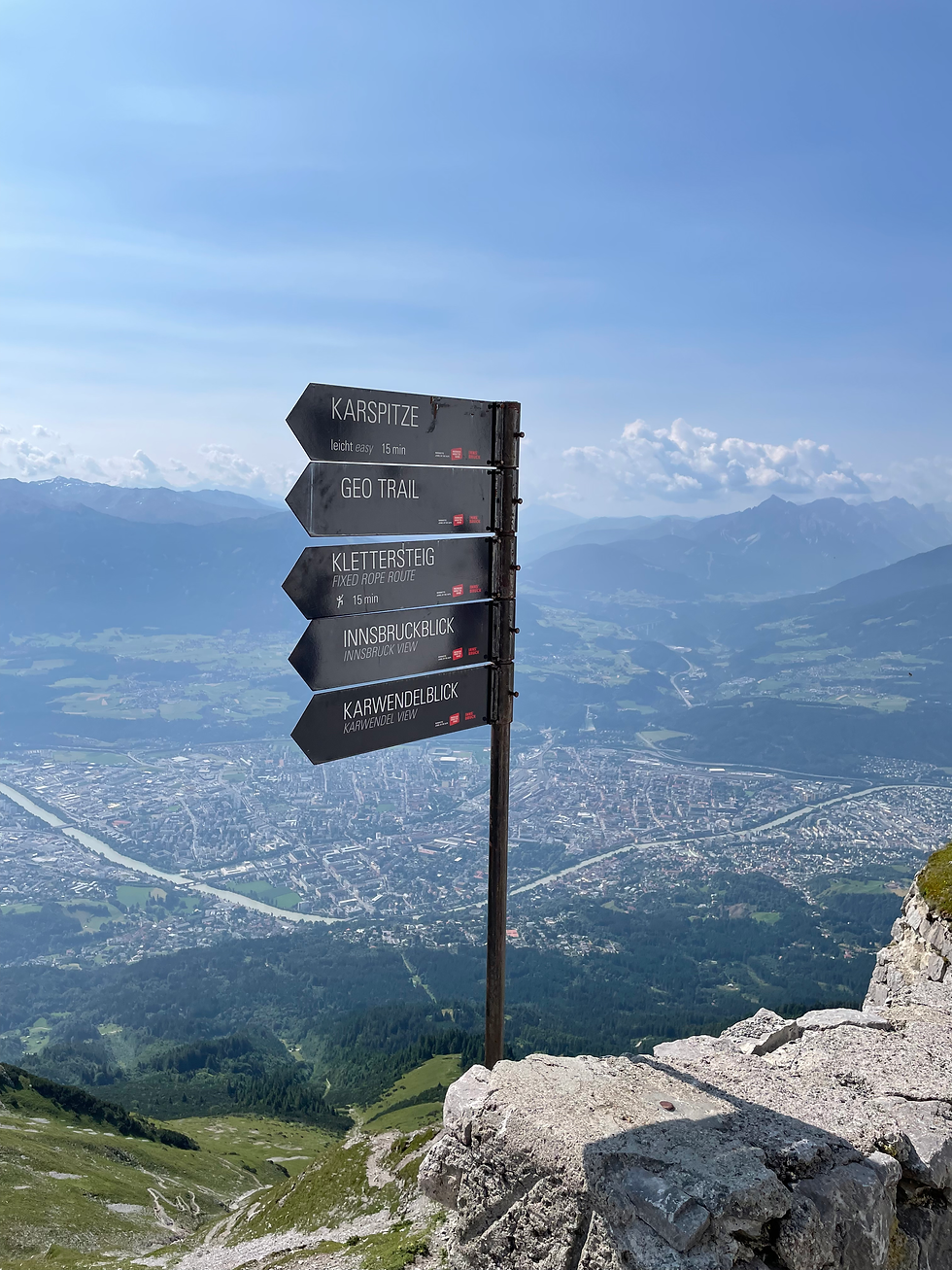 A signage with directions at Top of Innsbruck