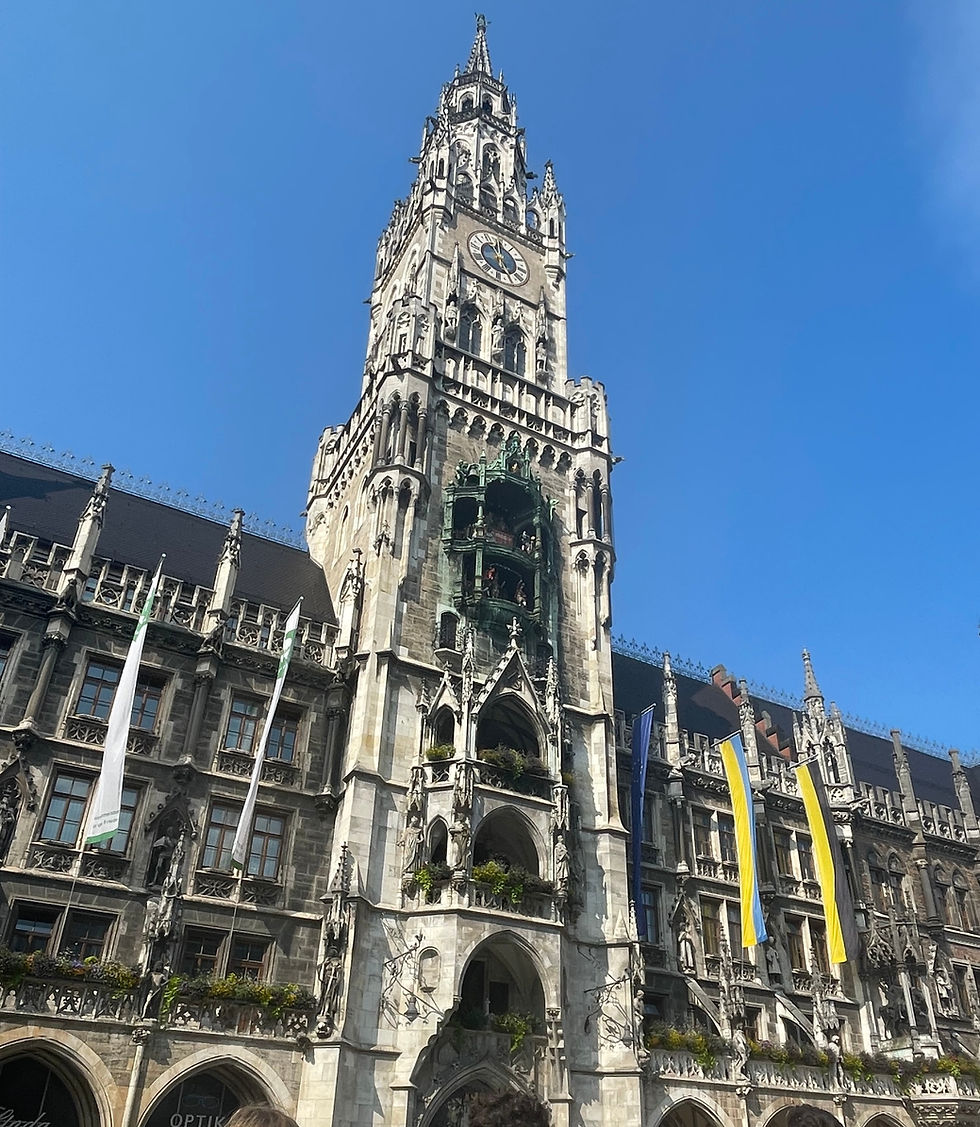 Impressive facade of Marienplatz and Clock Tower in Munich